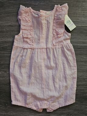 First Impressions Light Pink Eyelet Ruffle Baby Romper